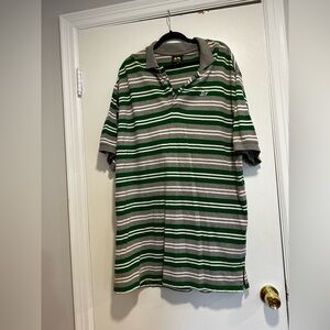 VTG Y2K Drunknkunkey Polo shirt 2XL Green White Grey Stripes. Extra Long.